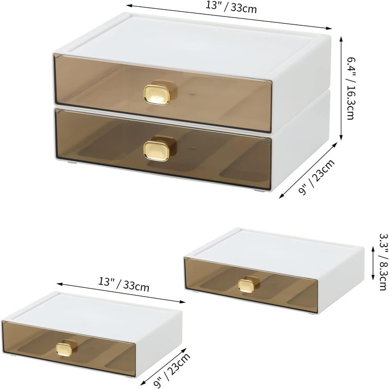 OSteed Spacious Desktop Storage Box, 2 Large Storage Drawers, Stackable Office Desk Drawer Organizer and Accessories, Printer Paper Organizer, White Plastic Drawers for Workspace - Image 3